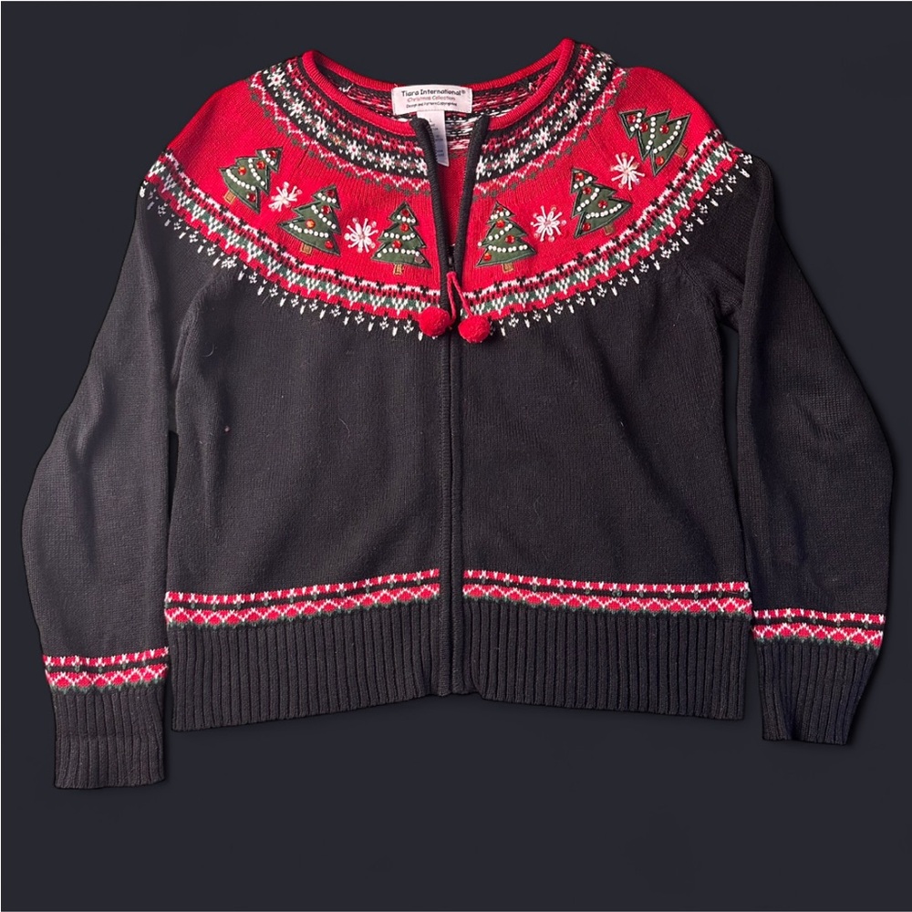 Tiara International vintage Christmas collection zip up sweater